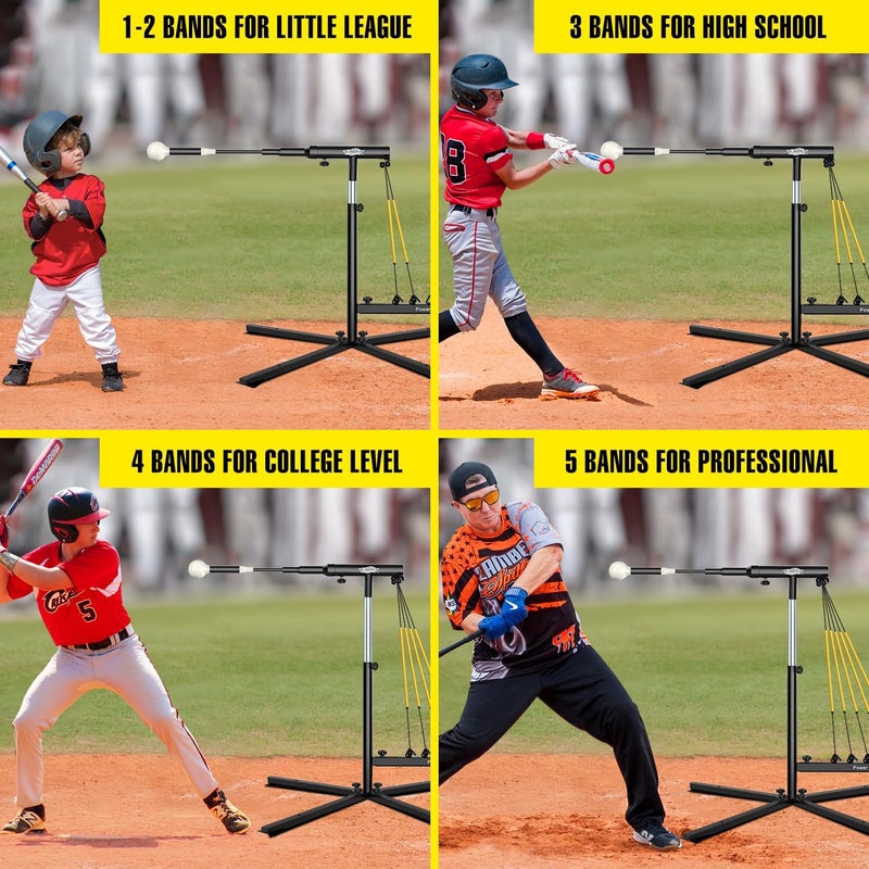 PLAYAPUT Baseball Softball Swing Trainer with 5 Power Bands,Auto Reset Baseball Training Equipment,Baseball Hitting Trainer,Height Adjustable 31-47 inches Softball Swing Trainer Improve Power,Speed - Image 4